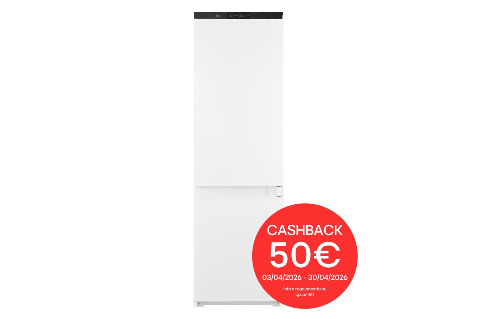 Vista frontale del frigo da incasso GTFN256SET 233L Total no Frost, con bollo cashback